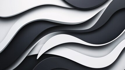 Poster - An abstract design featuring flowing waves in shades of black and white, creating a modern and dynamic visual texture.