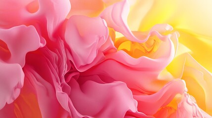 Poster - A vibrant close-up of flowing pink and yellow fabric, creating a soft and dynamic abstract composition.