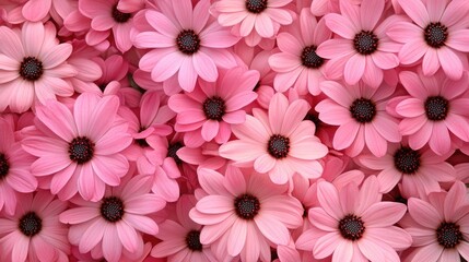 Poster - Pink Floral Background with Vibrant Flowers in Full Bloom Creating a Soft and Serene Nature Aesthetic