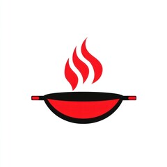 Wall Mural - A red wok with fire above it, with white background, suitable for food or cooking illustrations