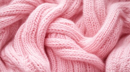 Poster - Soft pink knitted fabric texture showcasing intricate patterns and cozy appeal ideal for fashion or interior design concepts.