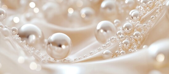 Poster - Elegant Pearls Suspended in Soft White Bubbles with Abundant Negative Space for Text in a Delicate and Luxurious Setting