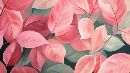 Poster - Abstract composition of soft pink leaves creating a serene botanical background ideal for nature-themed designs and artistic projects.