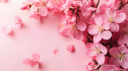 Poster - Delicate pink blossoms arranged elegantly on a soft pastel background capturing the beauty of spring and nature's floral artistry