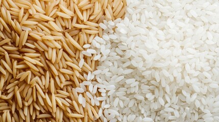 paddy rice grains comparison showcasing brown rice and white rice textures and colors for culinary a