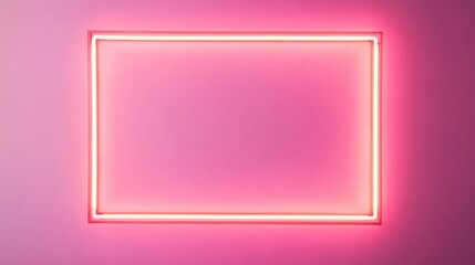 Poster - Orange Neon Light Frame on Soft Pink Pastel Background with Glowing Effect for Retro Party Signboard and Text Placement. Bright Colorful Design.