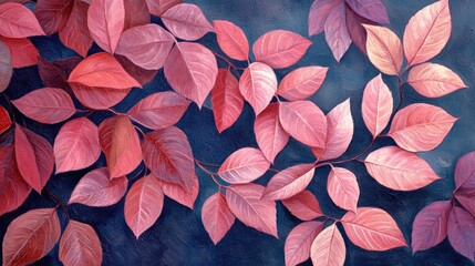 Poster - Vibrant Pink Leaves on a Dark Background Beautiful Natural Illustration of Autumn Foliage