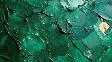 Poster - Textured green metallic paint with smudges and brush strokes on a canvas creating a vibrant abstract background for art designs.
