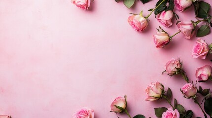 Poster - Pink floral background featuring lush roses creating an elegant copy space for branding or design purposes.