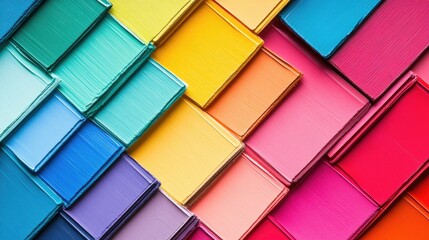 Poster - Colorful paint samples arranged in a geometric pattern showcasing a variety of hues for design and decorating inspiration