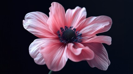 Poster - Delicate pink flower with soft petals showcasing intricate details against a dark background for a serene and elegant visual appeal