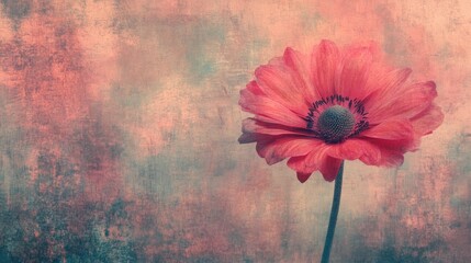Poster - Soft pink gerbera flower on vintage textured background highlighting natural beauty and elegance in floral design and decoration concepts