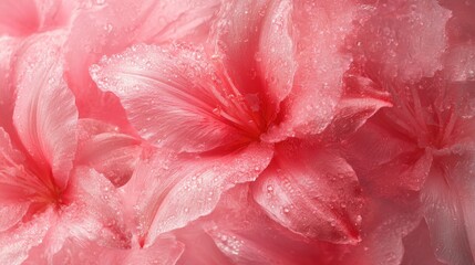Poster - Delicate pink lily petals with water droplets creating a soft textured background for serene floral aesthetics
