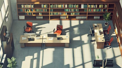 Poster - Modern Office Interior with Desks and Chairs in Bright Atmosphere