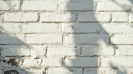 Poster - Light-colored painted brick wall texture with shadows casting an abstract pattern, front view, perfect for backgrounds and design elements.