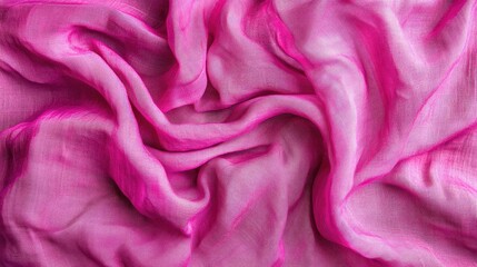 Poster - Close up of soft pink linen fabric with wrinkles and bright highlights showcasing texture and elegance in natural lighting