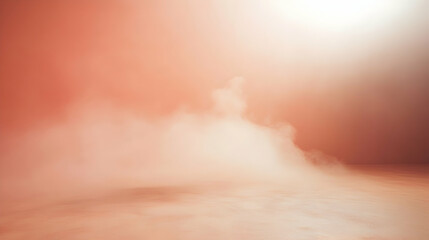 Wall Mural - fog spreading gently across a muted coral and beige gradient backdrop, captured with bright, diffuse