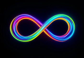 Wall Mural - abstract colorful neon infinity symbol on dark background
