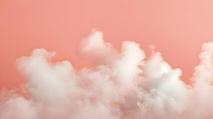 Wall Mural - steam clouds blending seamlessly into a pastel coral pink background, softly illuminated to reveal s