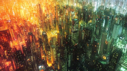 Leinwandbilder - Futuristic Cyberpunk Cityscape with Neon Lights and Skyscrapers at Dawn : Generative AI