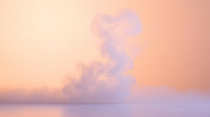 Wall Mural - steam rising dynamically into a pale peach and lavender background, softly illuminated for clarity