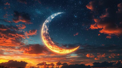 Wall Mural - Crescent moon night sky sunset cloudscape