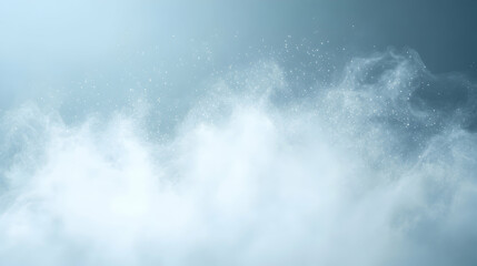 Wall Mural - thin mist particles dispersing gracefully against a pale sky blue background, softly illuminated for