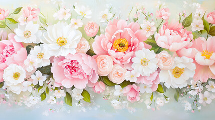 Wall Mural - Beautiful floral arrangement featuring pink and white flowers with delicate green accents