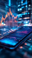 Aufkleber - Advanced Mobile Stock Trading with Digital Graphs and Market Analysis in Urban Environment : Generative AI