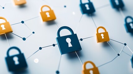 Aufkleber - Cybersecurity network illustration featuring locks and digital connections : Generative AI