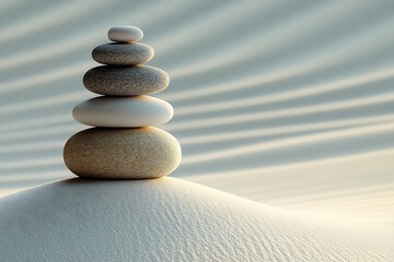 Aufkleber - Perfectly Balanced Stone Stack on Rippled Sand Dune Background : Generative AI