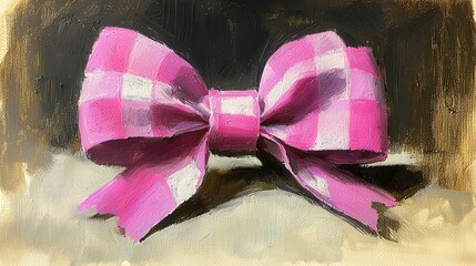 Pink gingham bow, painted artwork.