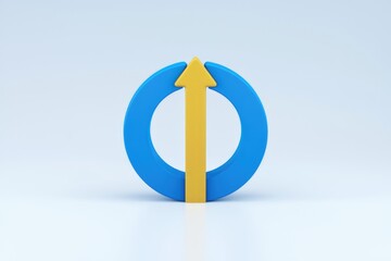 Poster - Upward trend, growth, progress, success, and achievement symbolized by a yellow arrow within a blue circle.
