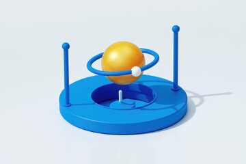 Poster - A 3D render of a minimalist solar system model with a yellow sun and blue orbit.