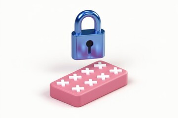 Aufkleber - A blue padlock hovers above a pink rectangle with white crosses, symbolizing data security and protection.