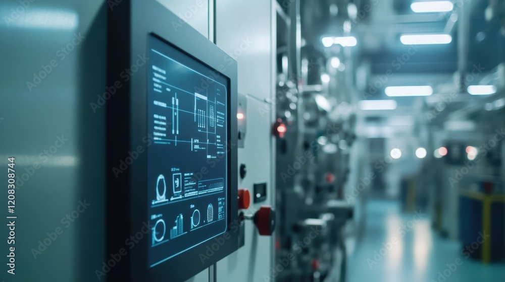 Futuristic control panel displaying schematics, graphs, and key ...
