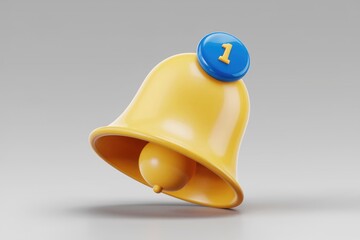 Aufkleber - A yellow bell with a blue number one on top, signifying a notification or alert.