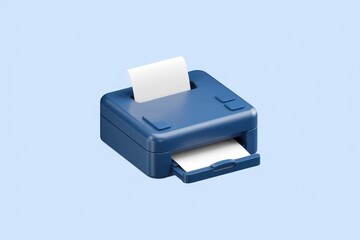 Poster - Compact blue printer, ready to print a document; minimalist design.