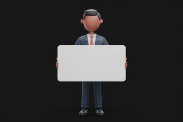 Poster - Cartoon businessman holding a blank sign, ready for your message.