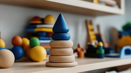 Aufkleber - A handmade wooden toy standing out on a shelf filled with mass-produced plastic toys