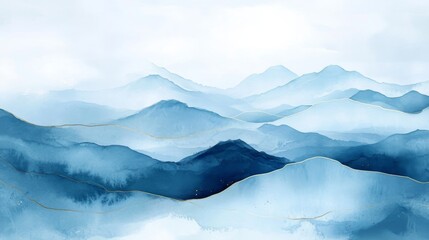 Wall Mural - A mountain range under a clear blue sky, with the peaks blanketed in snow, creating a serene and peaceful atmosphere in the painting