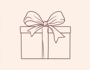 A single continuous line drawing of a gift box featuring a ribbon