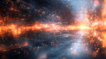 Poster - Stunning abstract image depicting a digital data stream, glowing with warm and cool tones. Perfect for tech, AI, connectivity, or futuristic concepts.