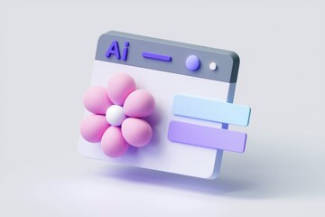Poster - 3D rendered AI interface with a pink flower, representing AI-generated art or design.