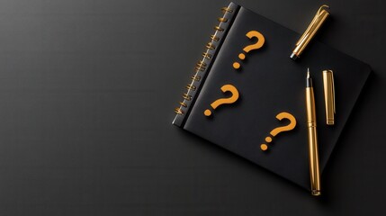 Poster - A stylish pen and notebook used by a trivia enthusiast, with doodles of question marks
