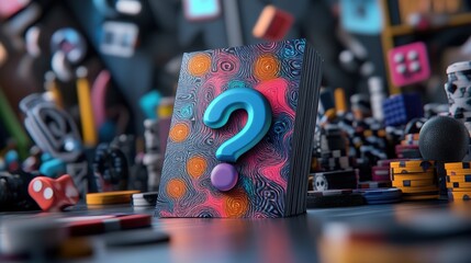 Poster - A trivia question card with a fun riddle and colorful artwork in the background