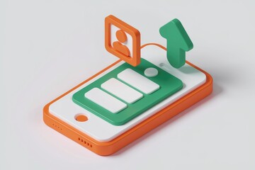 Aufkleber - 3D render of a smartphone with upload icon, user profile, and data bars, symbolizing mobile data uploading.