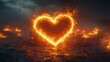 © siti - Fiery heart shape in flames against dark background.