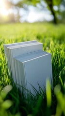 Poster - Pile of Blank Books in Sunlit Field Offering Endless Creative Possibilities : Generative AI