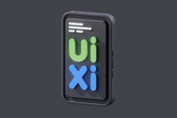 Aufkleber - A 3D render of a smartphone displaying 'UI/UX' in colorful, playful lettering, symbolizing user interface and user experience design.